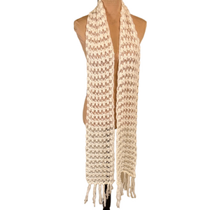 White Knit Scarf with Fringe